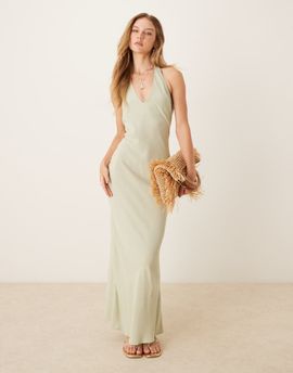 ASOS DESIGN ASOS DESIGN linen blend halter maxi dress in sage green