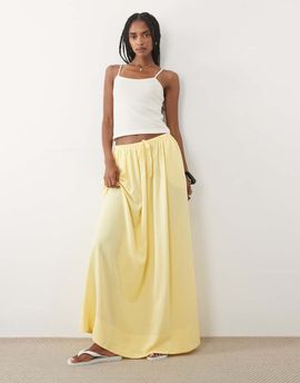 ASOS DESIGN ASOS DESIGN linen blend maxi circle skirt in buttermilk-Yellow