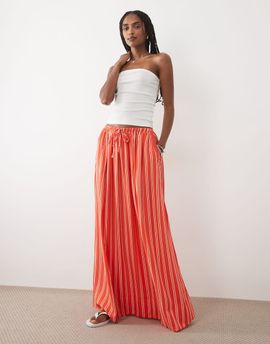 ASOS DESIGN ASOS DESIGN linen blend maxi circle skirt in red striped print-Multi
