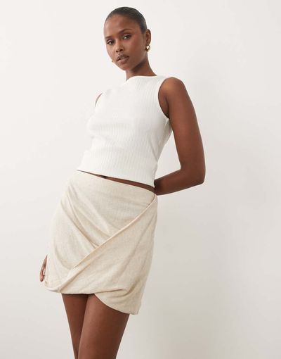 ASOS DESIGN ASOS DESIGN linen blend mini skirt with hem twist in neutral