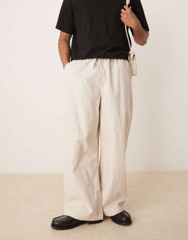 ASOS DESIGN ASOS DESIGN linen blend parachute pants in stone-Brown