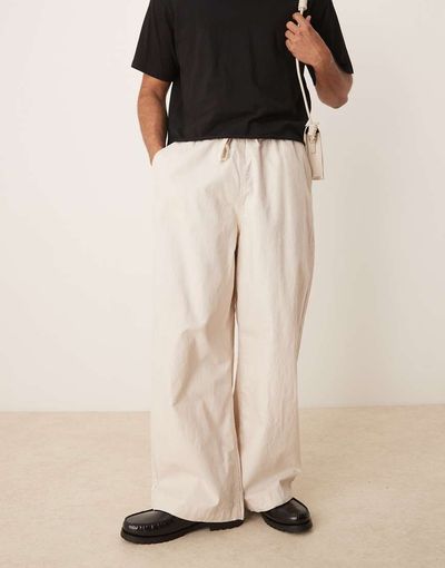 ASOS DESIGN ASOS DESIGN linen blend parachute pants in stone-Brown