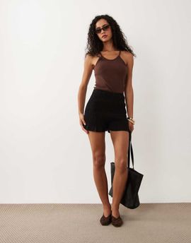 ASOS DESIGN ASOS DESIGN linen blend shirred knicker shorts in black