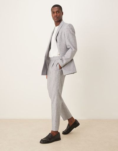 ASOS DESIGN ASOS DESIGN linen blend tapered suit pants in blue stripe