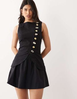 ASOS DESIGN ASOS DESIGN linen blend vest mini dress with poplin skirt in black