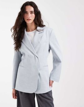 ASOS DESIGN ASOS DESIGN linen look double breasted blazer in light blue-Navy
