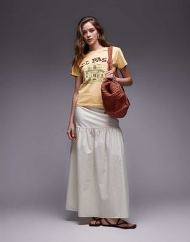 ASOS DESIGN ASOS DESIGN linen look dropped waist maxi skirt in ecru-White