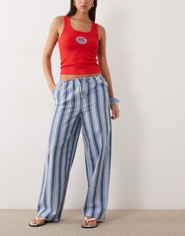 ASOS DESIGN ASOS DESIGN linen look pull on pants in blue striped print