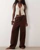 ASOS DESIGN ASOS DESIGN linen look pull on pants in chocolate-Neutral - 1