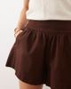ASOS DESIGN ASOS DESIGN linen look pull on shorts in chocolate-Neutral - 4