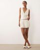 ASOS DESIGN ASOS DESIGN linen look pull on shorts with lace trim in ivory-White - 1