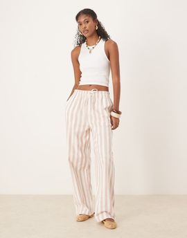 ASOS DESIGN ASOS DESIGN linen look pull on tapered trousers in mink stripes-Multi