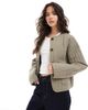 ASOS DESIGN ASOS DESIGN linen mix collarless quilted cropped jacket in khaki-Green - 1