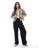 ASOS DESIGN ASOS DESIGN linen mix collarless quilted cropped jacket in khaki-Green - 3