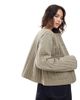 ASOS DESIGN ASOS DESIGN linen mix collarless quilted cropped jacket in khaki-Green - 4