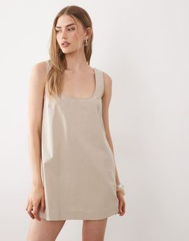 ASOS DESIGN ASOS DESIGN linen mix scoop neck mini dress in natural-Neutral