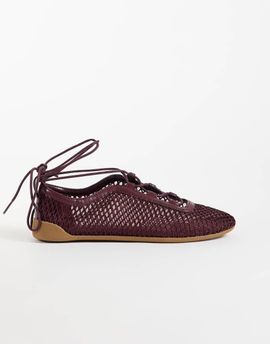 ASOS DESIGN ASOS DESIGN Liquorice lace up ballet flats in burgundy mesh-Red