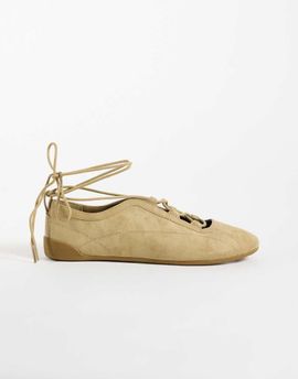 ASOS DESIGN ASOS DESIGN Liquorice lace up ballet flats in sand suedette-Neutral