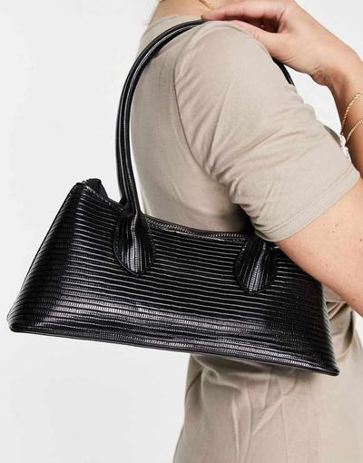 ASOS DESIGN ASOS DESIGN lizard effect shoulder bag with elongated straps in black