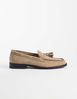 ASOS DESIGN ASOS DESIGN loafers with tassel and lace detailing in taupe-Neutral