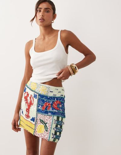 ASOS DESIGN ASOS DESIGN lobster embellished mini skirt-Multi