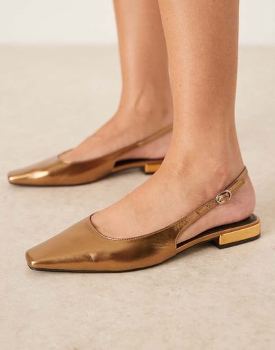 ASOS DESIGN ASOS DESIGN Logan slingback ballet flats in bronze satin-Gold