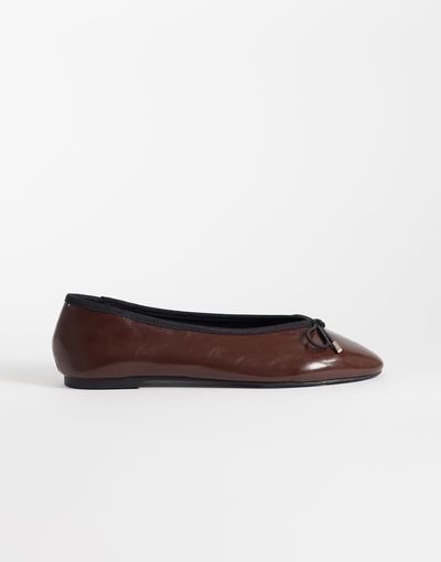 ASOS DESIGN ASOS DESIGN Lola soft bow detail ballet flats in chocolate and black-Brown