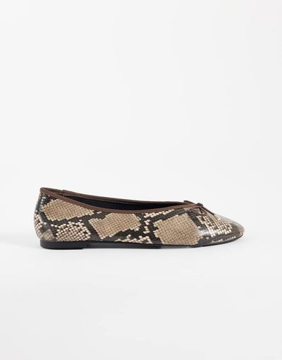 ASOS DESIGN ASOS DESIGN Lola soft bow detail ballet flats in snake and chocolate-Multi