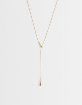 ASOS DESIGN ASOS DESIGN long lariat necklace with teardrop pendant in gold tone