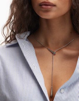 ASOS DESIGN ASOS DESIGN long lariat necklace with teardrop pendant in silver tone