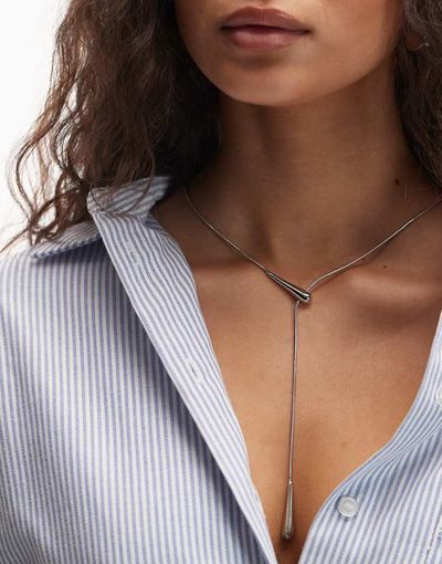 ASOS DESIGN ASOS DESIGN long lariat necklace with teardrop pendant in silver tone