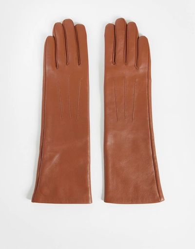 ASOS DESIGN ASOS DESIGN long leather gloves in dark tan-Brown