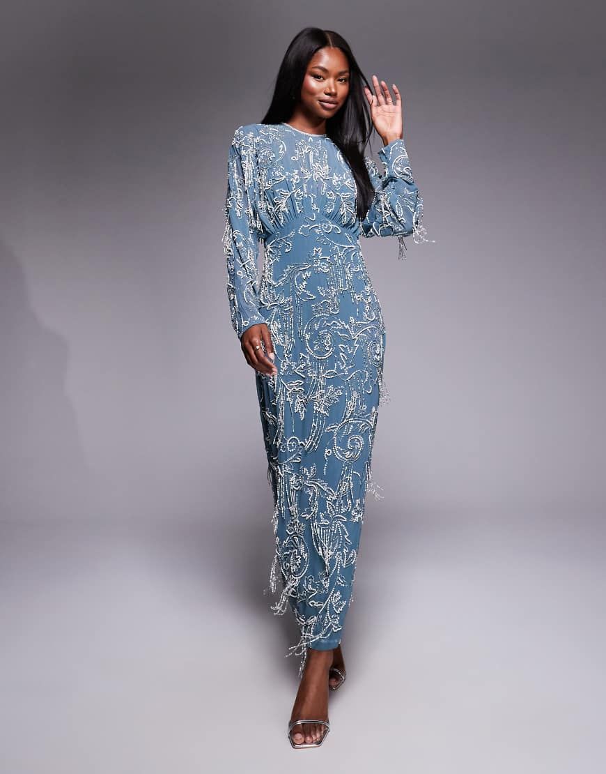 asos blue long sleeve maxi dress DESIGN Backless Wedding Dress, Boho summer fit this dress is perfect Color:Sky Blue Blossom modest maxi long sleeve satin dress