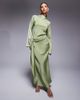 ASOS DESIGN ASOS DESIGN long sleeve bias cut satin maxi dress with d-ring buckle in soft green - 1