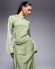 ASOS DESIGN ASOS DESIGN long sleeve bias cut satin maxi dress with d-ring buckle in soft green - 2