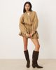 ASOS DESIGN ASOS DESIGN long sleeve blouson tie waist mini shirt dress in washed gold - 1