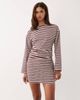 ASOS DESIGN ASOS DESIGN long sleeve cinched waist mini dress in buttermilk and chocolate stripes-Multi - 2