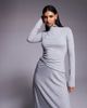 ASOS DESIGN ASOS DESIGN long sleeve double layer handkerchief hem midi dress in heather gray - 2
