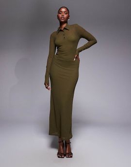 ASOS DESIGN ASOS DESIGN long sleeve double layer maxi dress in dark olive-Green