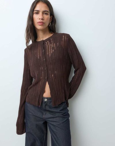 ASOS DESIGN ASOS DESIGN long sleeve knitted sweater in brown-WHITE