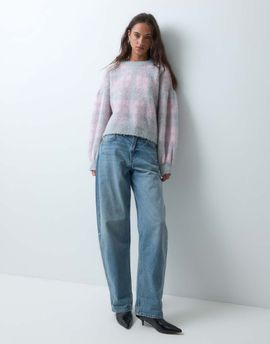 ASOS DESIGN ASOS DESIGN long sleeve knitted sweater with tartan check print in blue