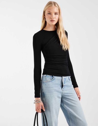 ASOS DESIGN ASOS DESIGN long sleeve overlay wrap top in black