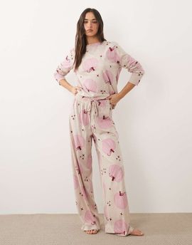 ASOS DESIGN ASOS DESIGN long sleeve pajama set in pumpkin print-Multi