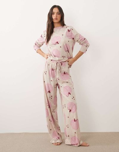 ASOS DESIGN ASOS DESIGN long sleeve pajama set in pumpkin print-Multi