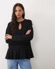 ASOS DESIGN ASOS DESIGN long sleeve peplum keyhole detail T-shirt in black - 1