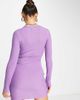 ASOS DESIGN ASOS DESIGN long sleeve ribbed mini dress with wrap front detail in purple - 2