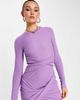 ASOS DESIGN ASOS DESIGN long sleeve ribbed mini dress with wrap front detail in purple - 4