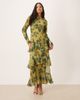 ASOS DESIGN ASOS DESIGN long sleeve ruffle chiffon maxi dress in green floral-Multi - 1