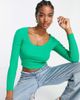 ASOS DESIGN ASOS DESIGN long sleeve scoop neck rib top in bright green - 1