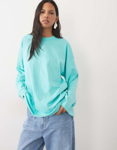 ASOS DESIGN ASOS DESIGN long sleeve skater T-shirt in turquoise-Blue
